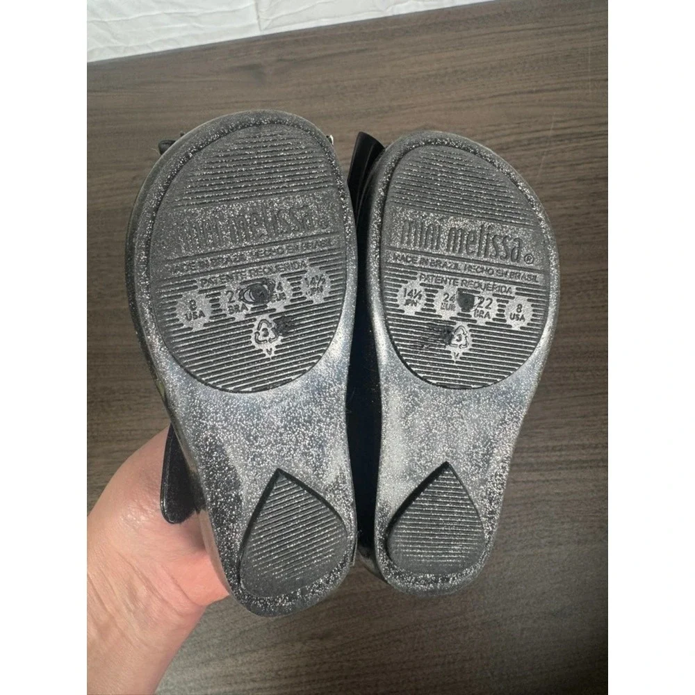 Mini Melissa Toddler Girls Black‎ Glitter Jelly Bow Shoes Mary Jane Size 8